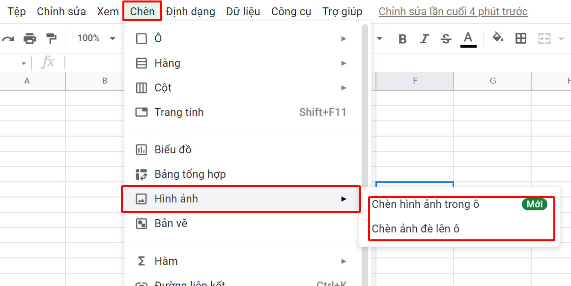 Chèn hình ở Google Sheet